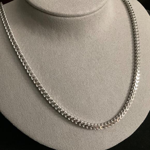 NEW- Solid 3.5mm Italian Franco Link Chain 24in Rhodium/ 925 Sterling Silver - Picture 4 of 9